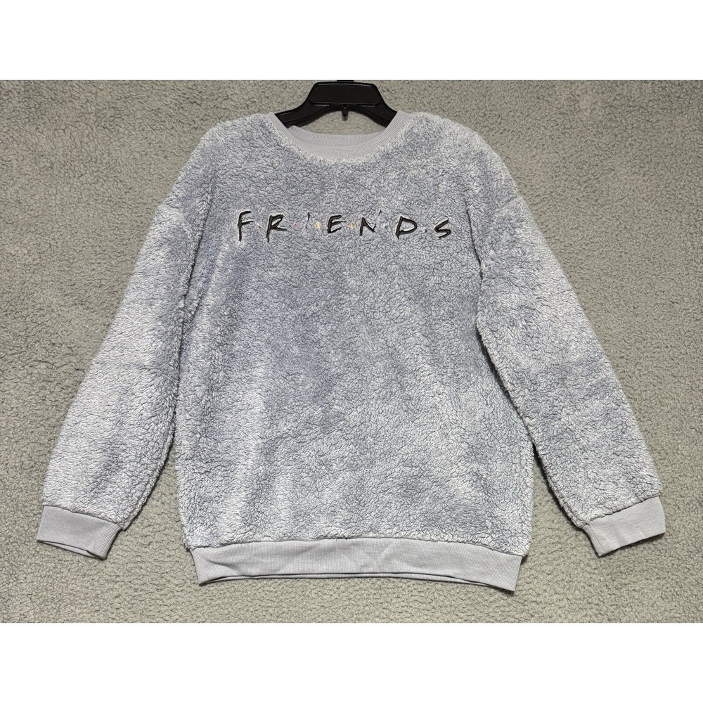 Friends TV Show Sherpa Fur Sleepwear Sweater Womens Large Blue